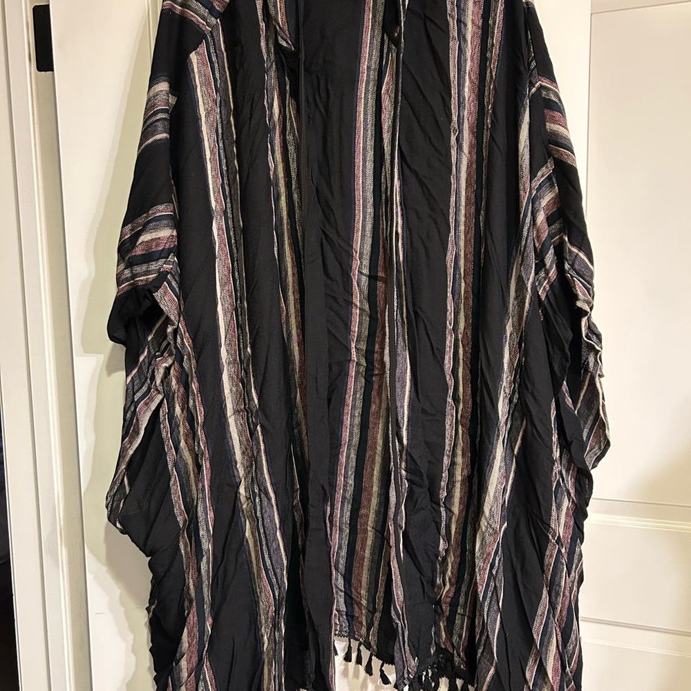Renee C. Black and Purple Striped Kimono/Duster with Hood